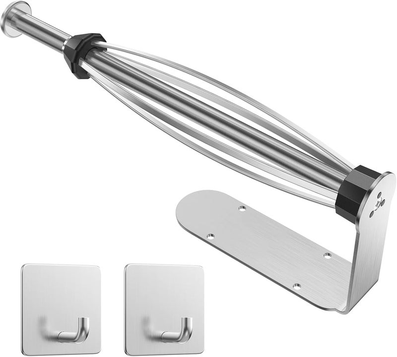 Winproper Paper Towel Holder Under Cabinet + Towel Robe Hooks, Single Hand Operable Under Cabinet Paper Towel Holder with Damping Effect Adhesive Wall Mount Paper Towel Rack for Bathroom Kitchen(Silver) - Image 1